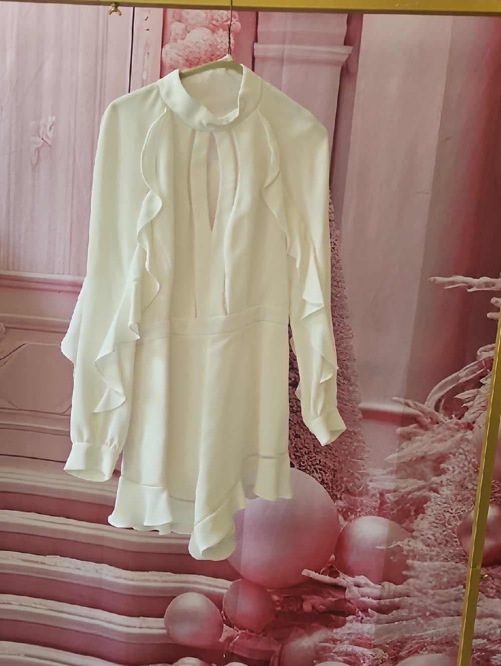 BCBGMaxAzria Cream Ruffle Long-Sleeve  Romper